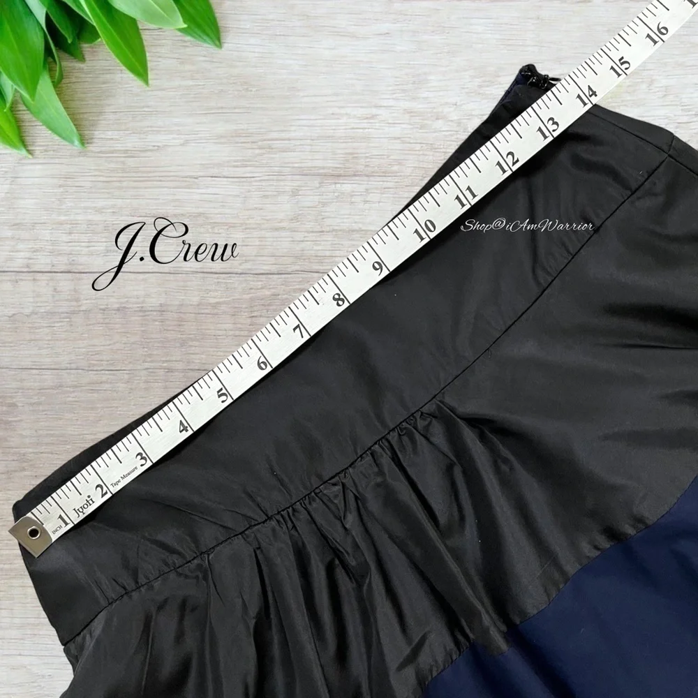 J.Crew Collection silk-cotton black & midnight navy striped rugby a-line skirt